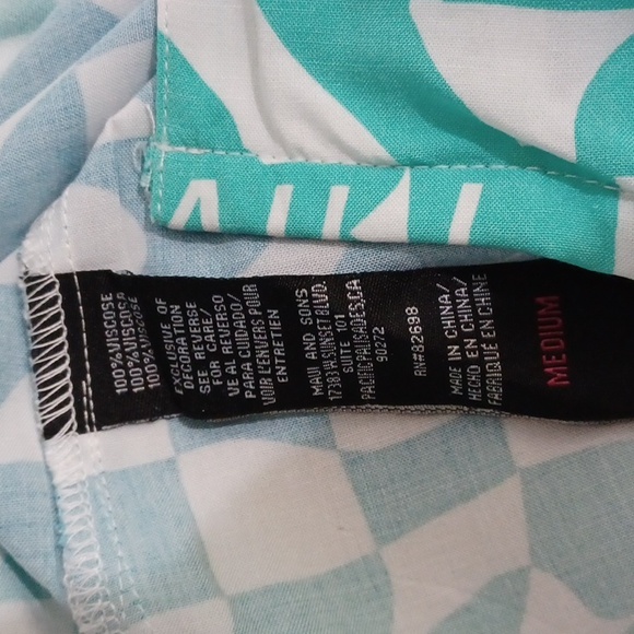 Maui & Sons men's Med blu grn wht checked SS Button down shirt - Picture 8 of 9